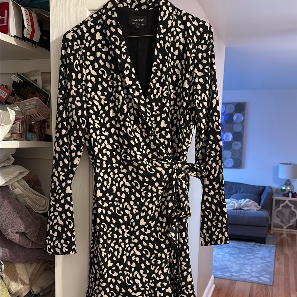 Bardot Black and Cream Wrap Dress